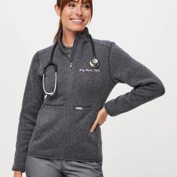 FIGS On-Shift Sweater Knit Jacket Heather Dark Charcoal NWT - Picture 8 of 8